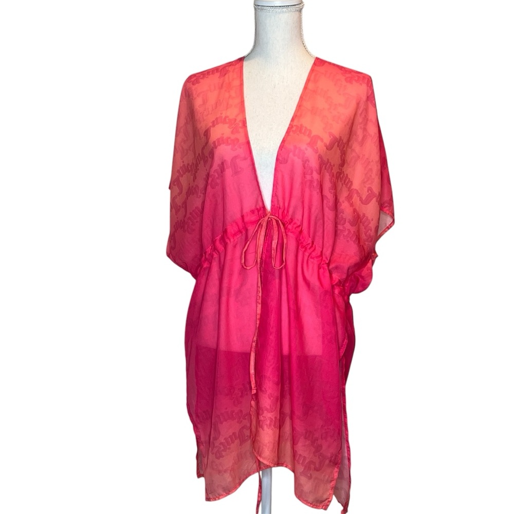 Juicy Couture Swimsuit Coverup Hot Pink Orange Ombre Tie Closure Womens One Size